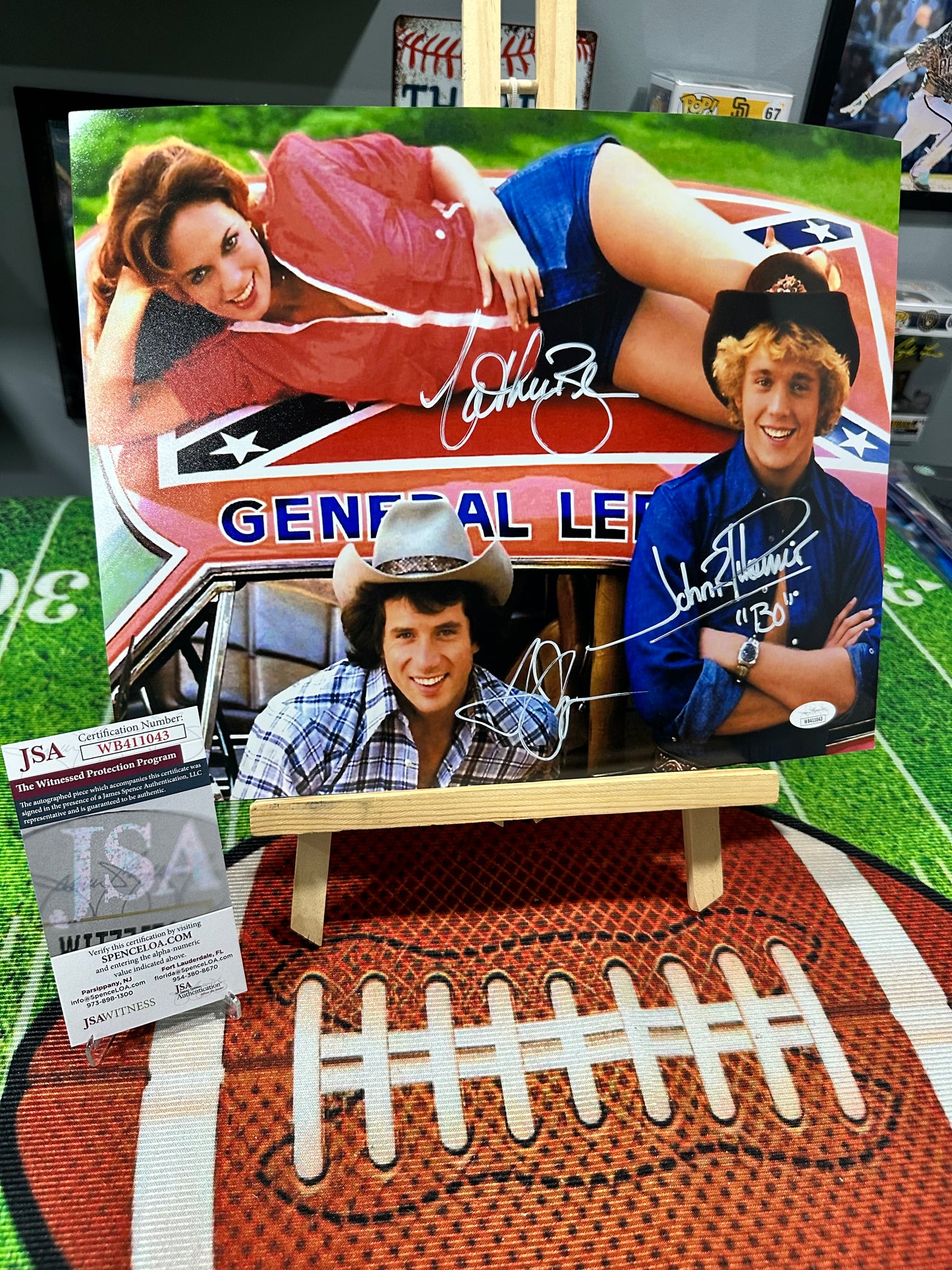 Catherine Bach ,Tom Wopat ,John Schneider "Duke Of Hazzard "Hand Signed 11X14 Photo W/ COA JSA