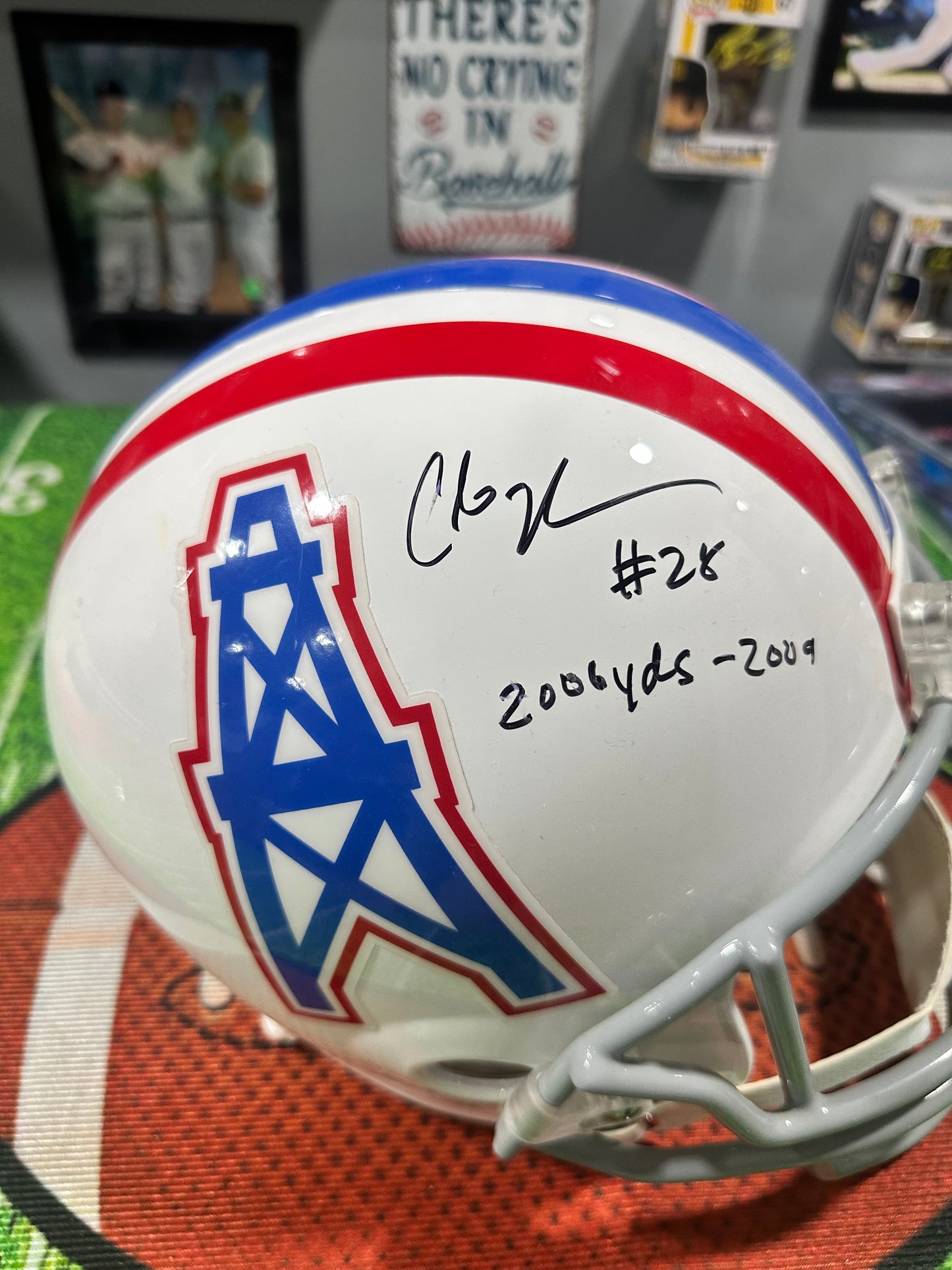 Chris Johnson Hand Signed FS Houston Oilers Helmet w/Inscription W/ COA JSA