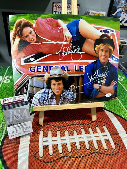 Catherine Bach ,Tom Wopat ,John Schneider "Duke Of Hazzard "Hand Signed 11X14  Photo  W/ COA JSA