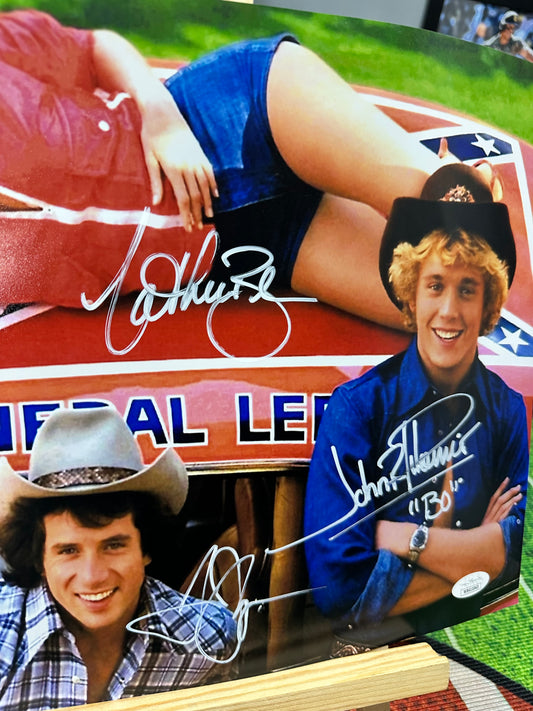 Catherine Bach ,Tom Wopat ,John Schneider "Duke Of Hazzard "Hand Signed 11X14  Photo  W/ COA JSA