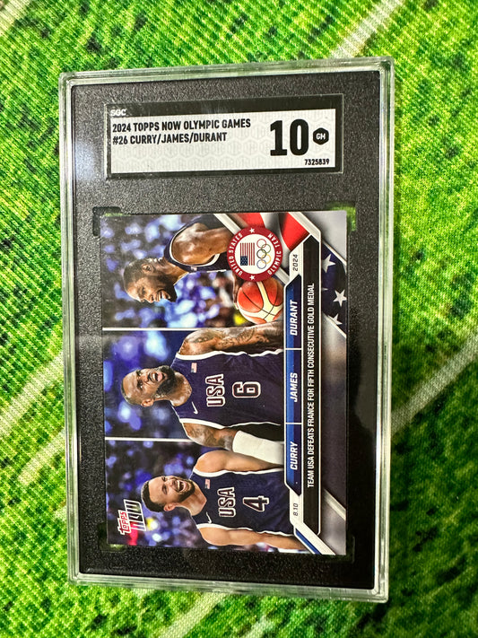 2024 Steph Curry / Kevin Durant / Lebron James Topps Now Olympic # 26 - SGC 10