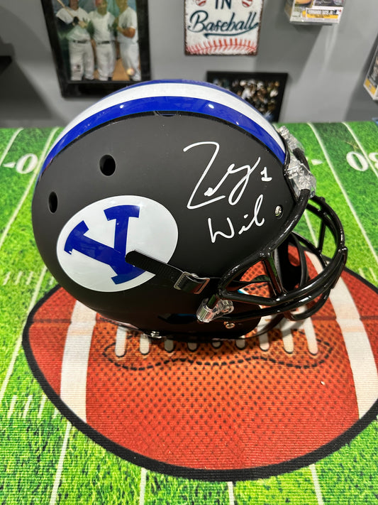 Zach Wilson QB Hand Signed BYU Matte Black FS Helmet W/ Beckett COA