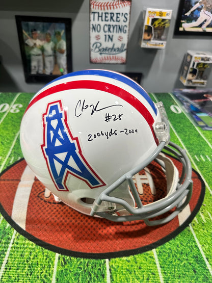 Chris Johnson Hand Signed FS Houston Oilers Helmet w/Inscription W/ COA JSA