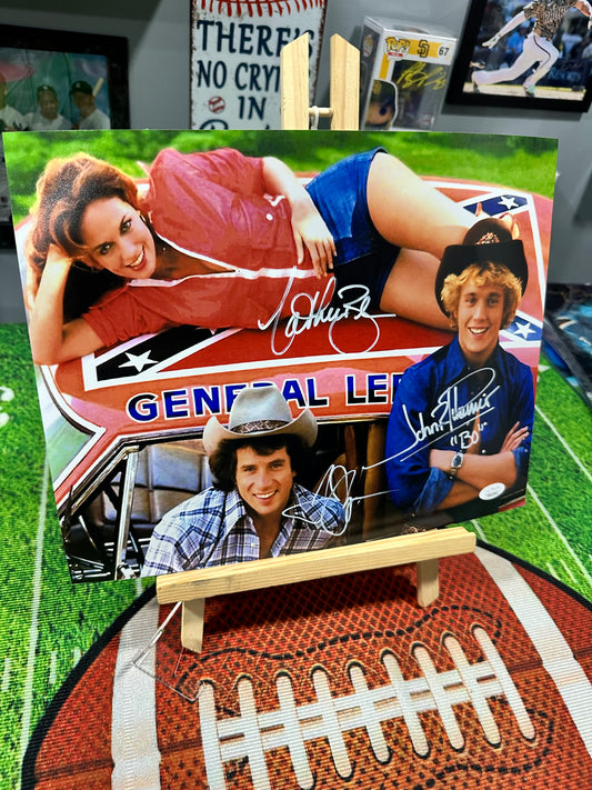 Catherine Bach ,Tom Wopat ,John Schneider "Duke Of Hazzard "Hand Signed 11X14  Photo  W/ COA JSA