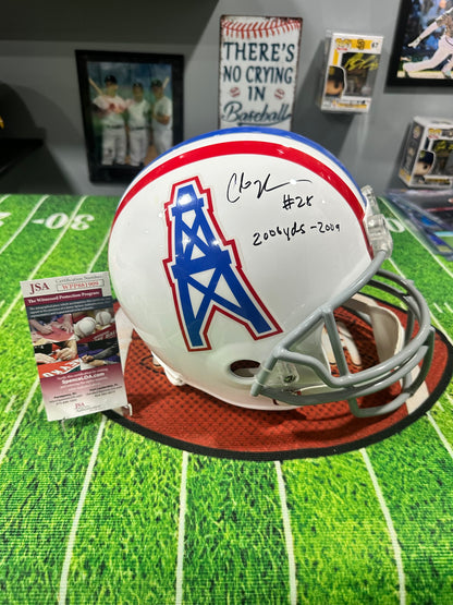 Chris Johnson Hand Signed FS Houston Oilers Helmet w/Inscription W/ COA JSA